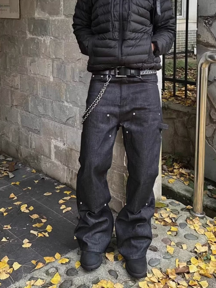 Luxury Bags Denim - Jean Baggy Noir Cleanfit Cyber Y2K